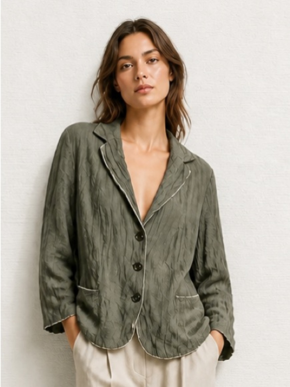 GERRY WEBER Blazer Coat Crinkle Jacket Gray Germany